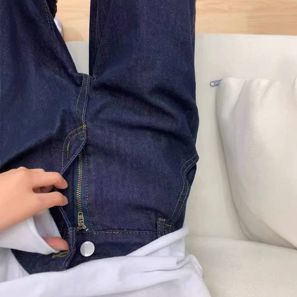 Damejeans med høj talje, gulvlængde og vide ben i denim