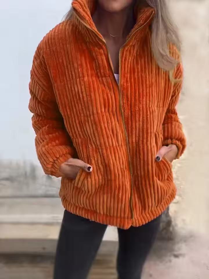 Veste en velours côtelé côtelé pour femme – couche décontractée zippée pour un style hivernal casual