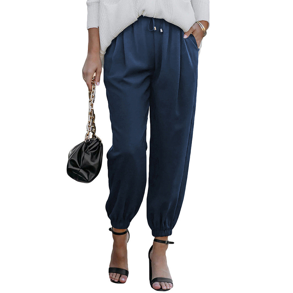 Joggingbroek met relaxte pasvorm, trekkoord in de taille en elastische enkelboorden voor dames – casual taps toelopende broek voor de zomer en dagelijks gebruik