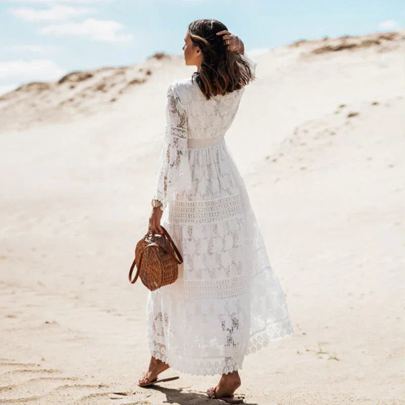 Women’s Long-Sleeve Boho Maxi Dress – Resort Style for Beach Holidays and Summer Events