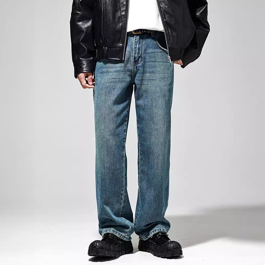 Men’s Vintage-Wash Baggy Jeans – Relaxed Wide-Leg Denim for Casual Streetwear