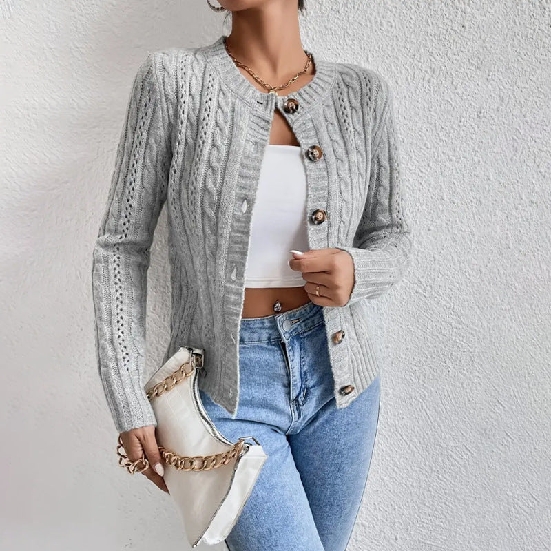Gilet cardigan chaud pour femme en maille torsadée, à boutons sur le devant, idéal pour l’automne et l’hiver
