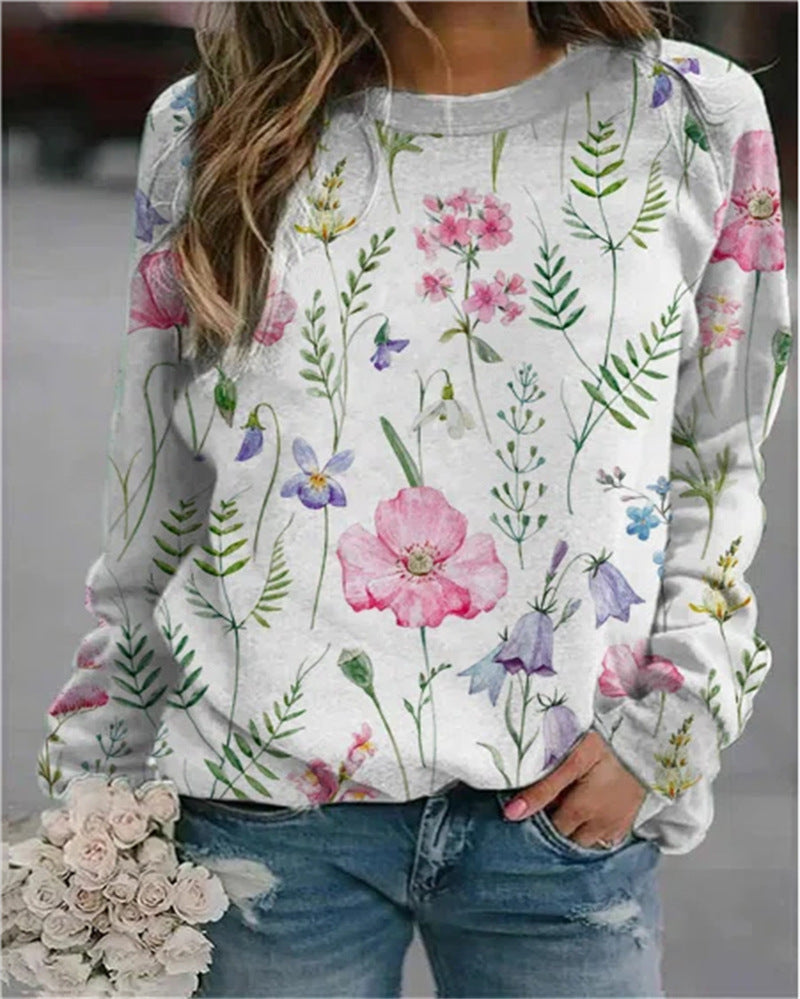 Felpa da donna con stampa artistica – Pullover con girocollo dal taglio comodo per il look del weekend