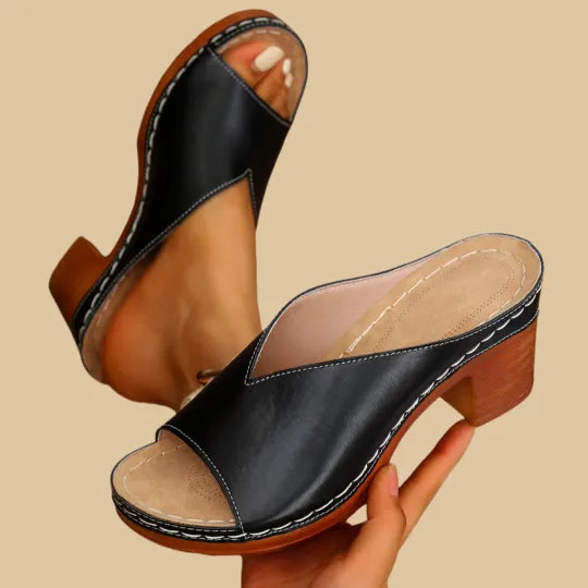 Dames Peep Toe Blokhæl Slip-On Mules