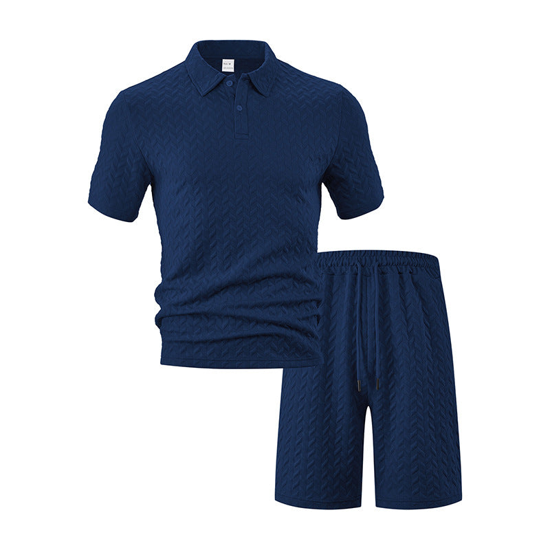 Conjunto de camisa polo texturizada para hombre y pantalones cortos con cordón