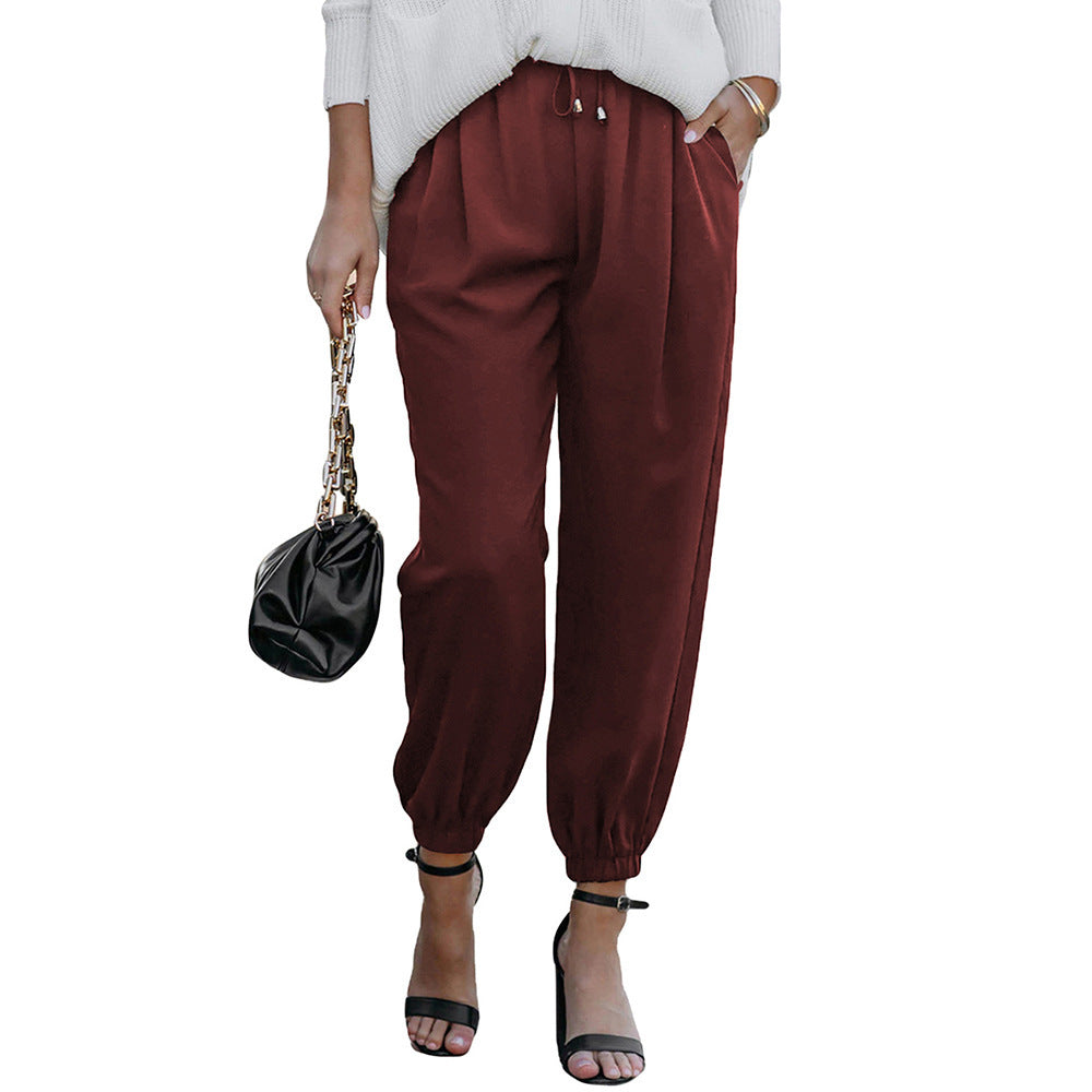 Joggingbroek met relaxte pasvorm, trekkoord in de taille en elastische enkelboorden voor dames – casual taps toelopende broek voor de zomer en dagelijks gebruik