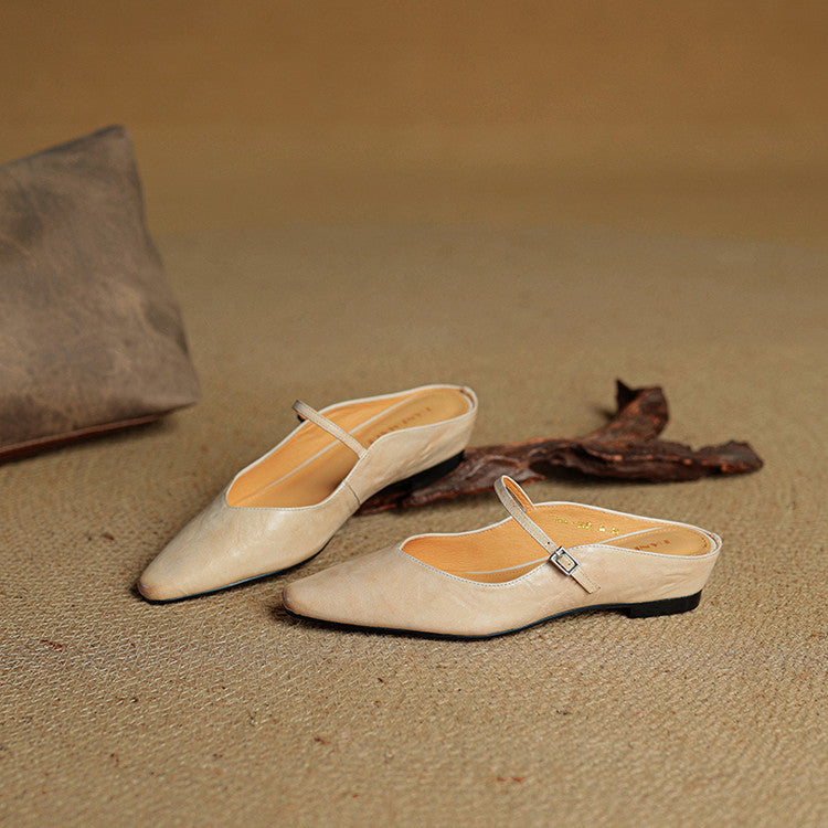 Women’s Pointed Toe Strap Detail Slip-On Mule Flats