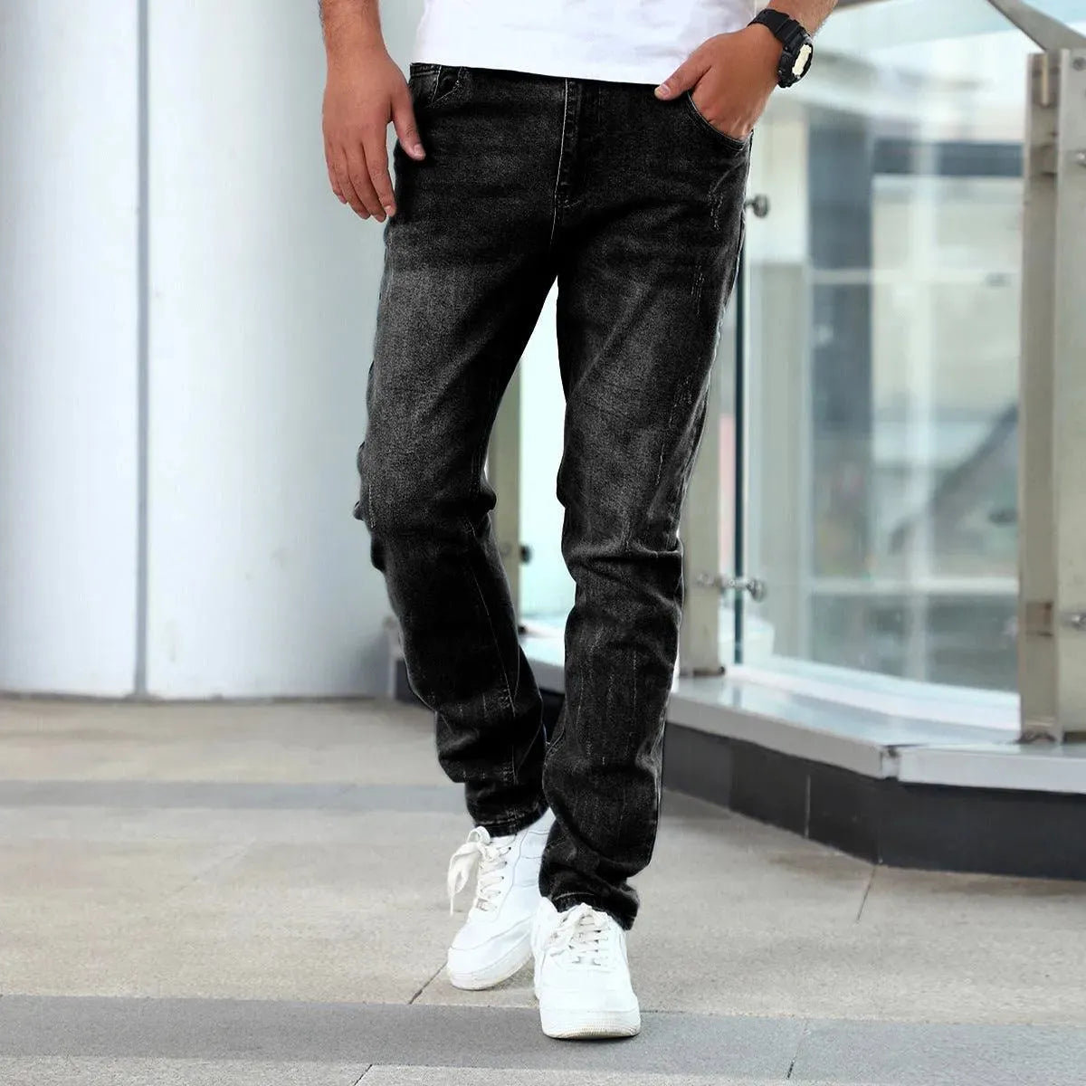 Jean slim délavé pour homme – Pantalon en denim extensible à jambes fuselées et finition décontractée épurée