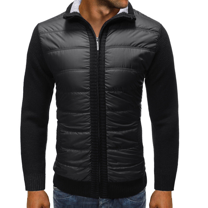 Giacca da uomo trapuntata con maniche in maglia - Strato ibrido con chiusura integrale a cerniera, parte anteriore imbottita e colletto a coste per la mezza stagione