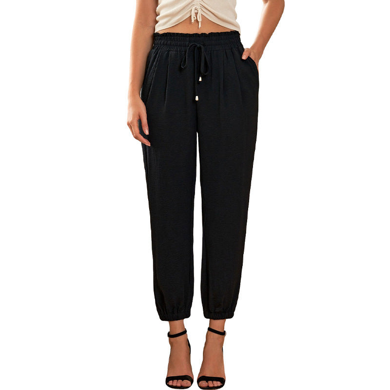 Joggingbroek met relaxte pasvorm, trekkoord in de taille en elastische enkelboorden voor dames – casual taps toelopende broek voor de zomer en dagelijks gebruik