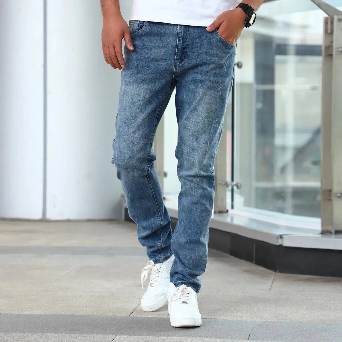 Jean slim délavé pour homme – Pantalon en denim extensible à jambes fuselées et finition décontractée épurée