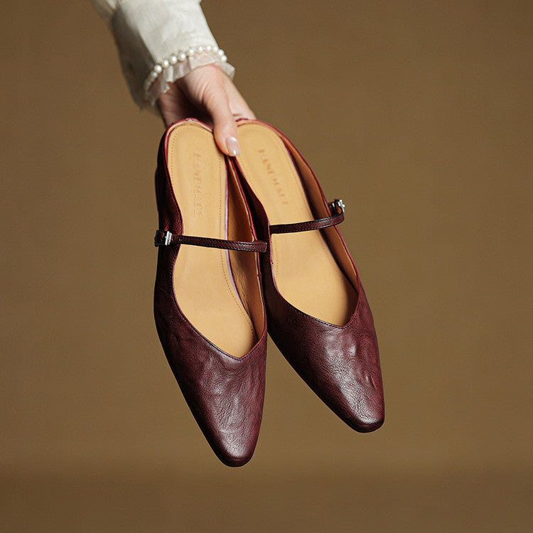 Women’s Pointed Toe Strap Detail Slip-On Mule Flats