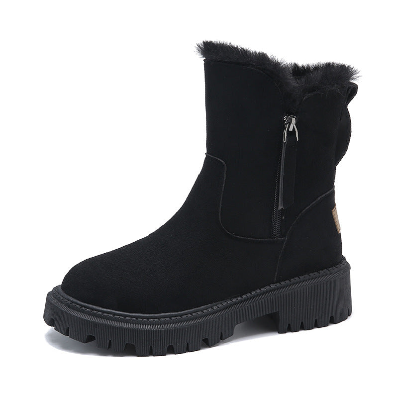 Stivaletti invernali da donna con fodera felpata - Scarpe in similcamoscio chunky con cerniera per passeggiate con clima freddo, viaggi, weekend in città e look quotidiani autunnali e invernali
