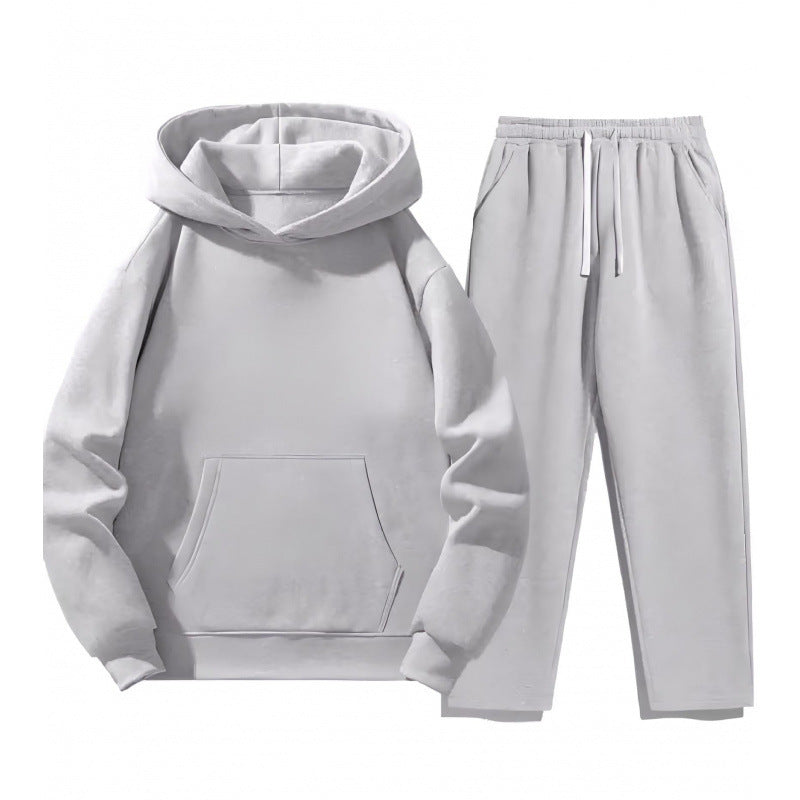 Trening cu glugă din două piese pentru bărbați – hanorac lejer de îmbrăcat pe cap și pantaloni de trening cu croială dreaptă și talie cu șnur, pentru ținute casual de zi cu zi