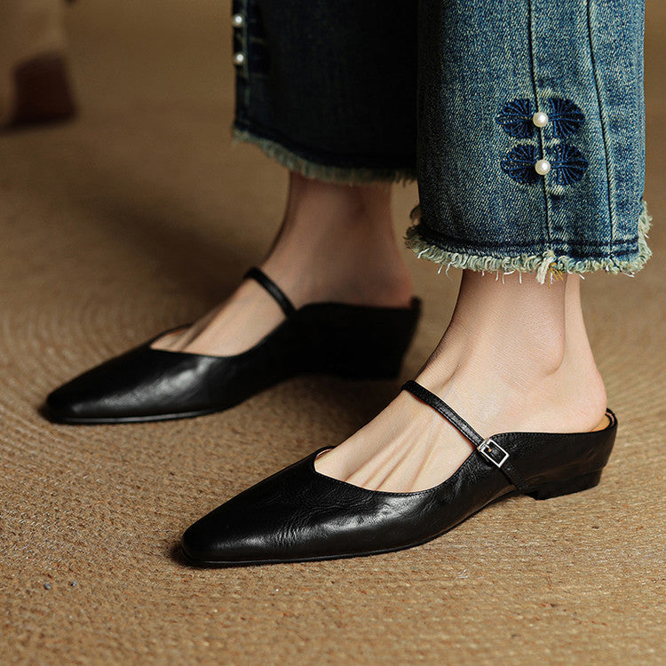 Women’s Pointed Toe Strap Detail Slip-On Mule Flats
