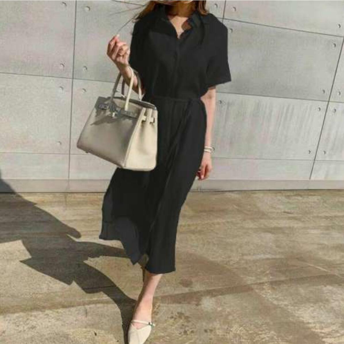 Abito camicia da donna in lino con cintura morbida in vita, stile midi