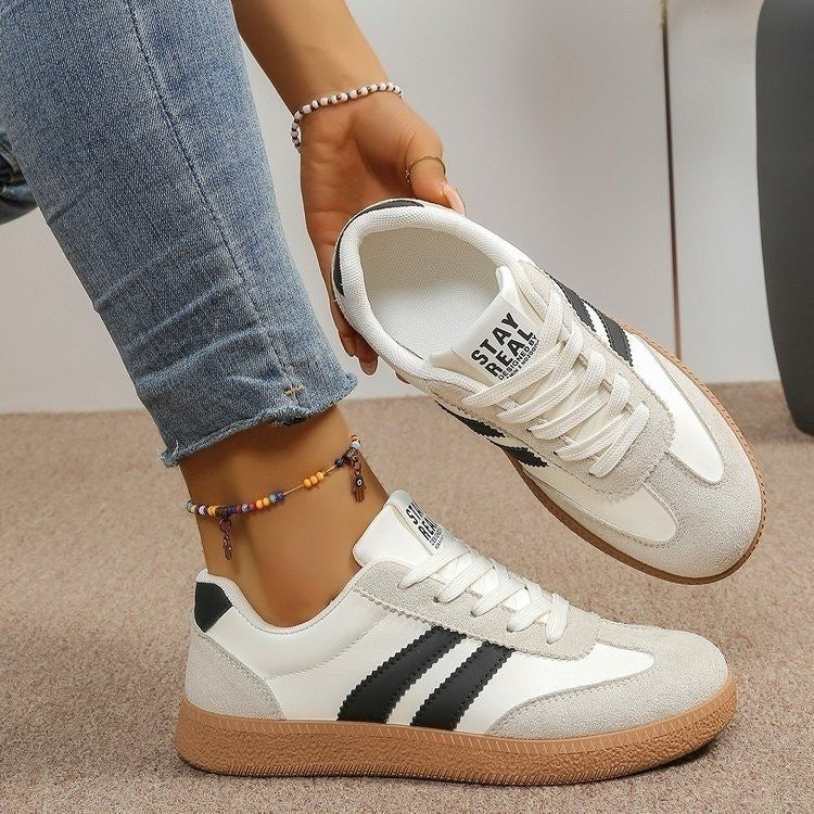 Pantofi sport retro cu șireturi pentru femei, cu panouri texturate – pantofi casual cu profil jos, pentru purtare zilnică