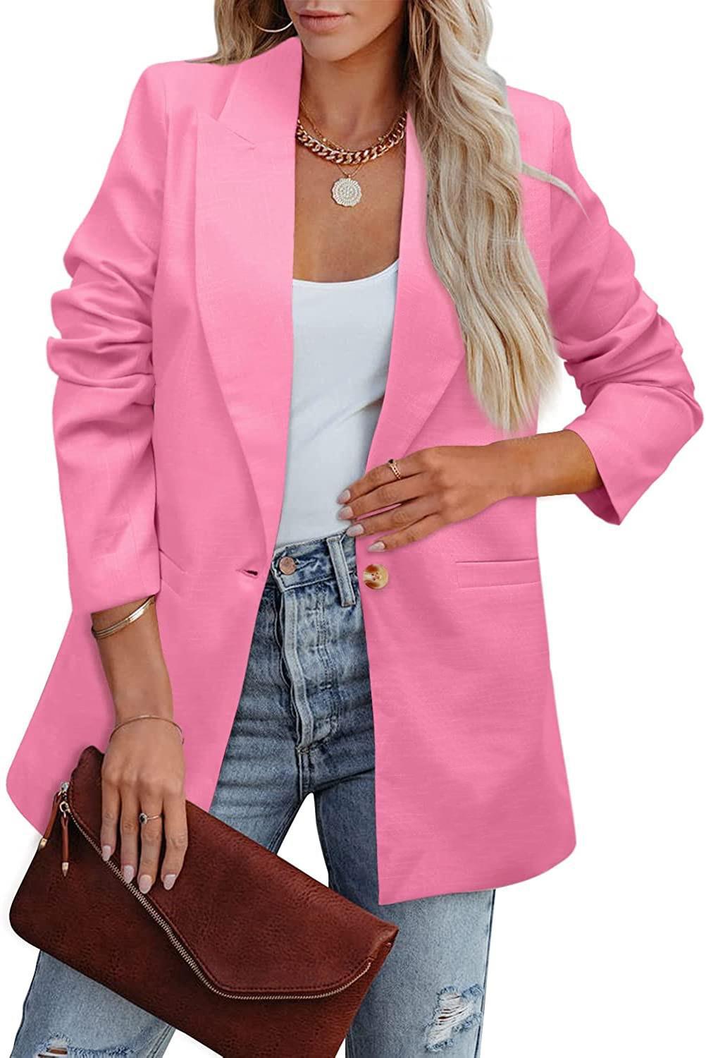 Blazer lungo da donna dalla vestibilità comoda con revers a lancia – Giacca monopetto con un bottone per l’ufficio e gli outfit casual eleganti