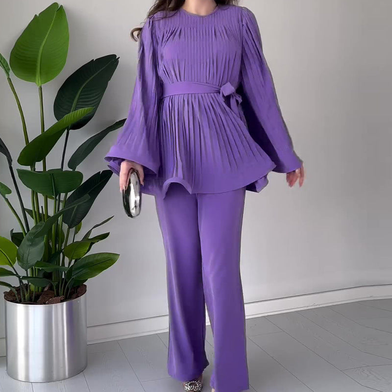 Dámská souprava s netopýřími rukávy – pohodlný, stylový, volný, plisovaný každodenní outfit