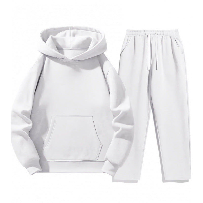 Trening cu glugă din două piese pentru bărbați – hanorac lejer de îmbrăcat pe cap și pantaloni de trening cu croială dreaptă și talie cu șnur, pentru ținute casual de zi cu zi