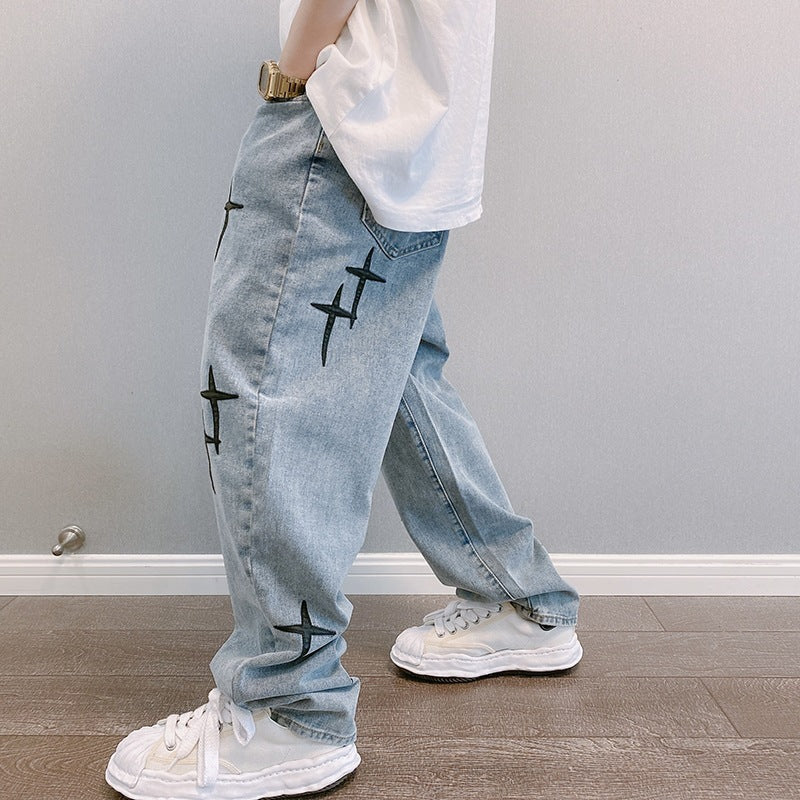Men’s Graphic Baggy Wide-Leg Jeans – Relaxed Streetwear Denim for Everyday Wear