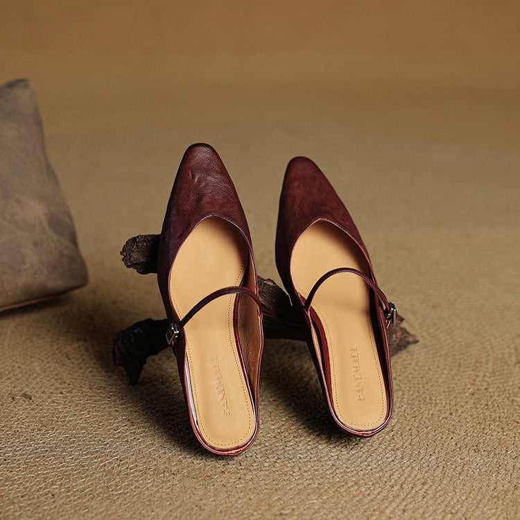 Women’s Pointed Toe Strap Detail Slip-On Mule Flats