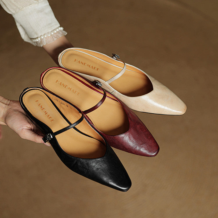 Women’s Pointed Toe Strap Detail Slip-On Mule Flats
