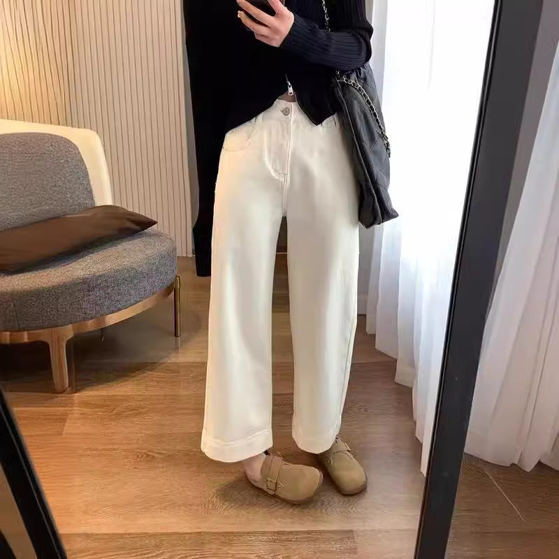 Damejeans med høj talje, kort ben og vide ben i vintage-stil