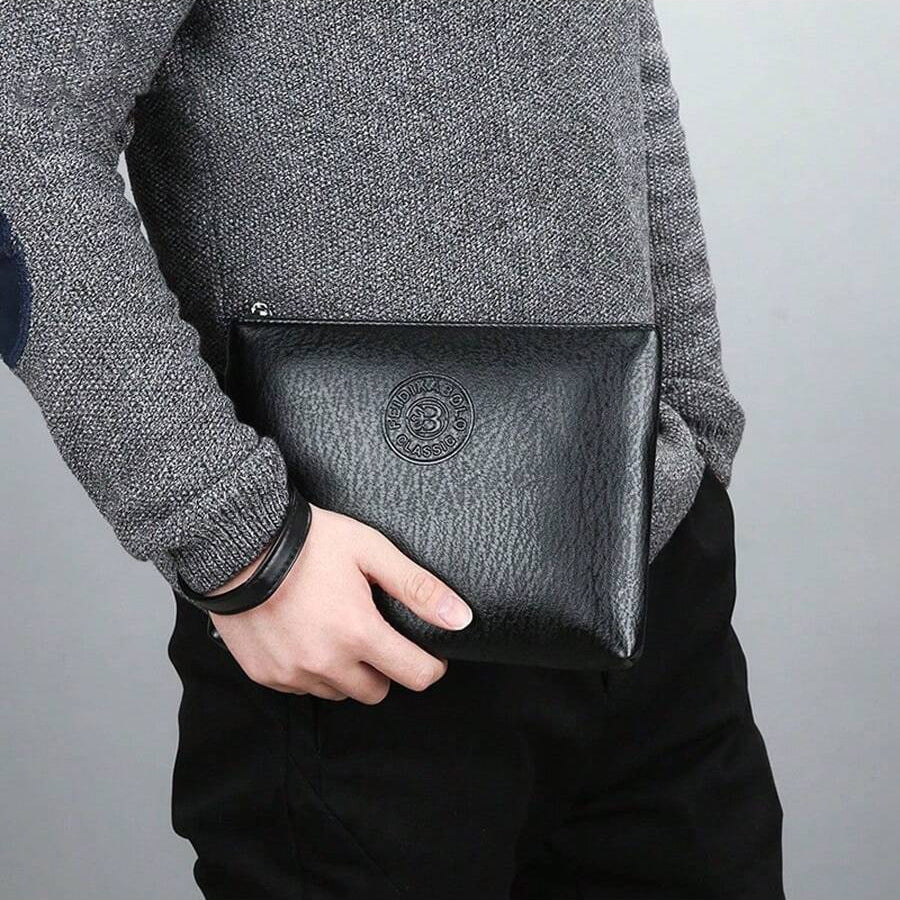 Men’s Leather Clutch Wallet Sleek Zip Business Carry Bag