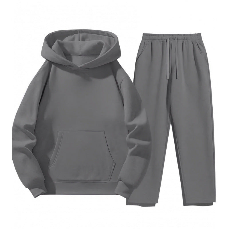 Trening cu glugă din două piese pentru bărbați – hanorac lejer de îmbrăcat pe cap și pantaloni de trening cu croială dreaptă și talie cu șnur, pentru ținute casual de zi cu zi