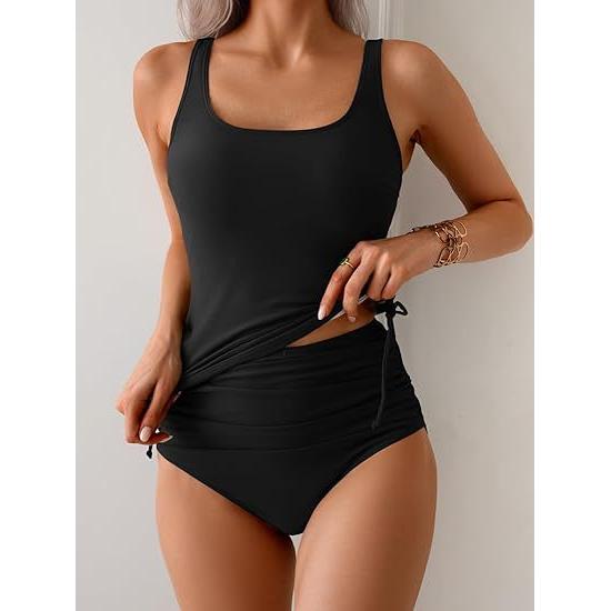 Bikini da donna con top annodato stampato e vita alta arricciata