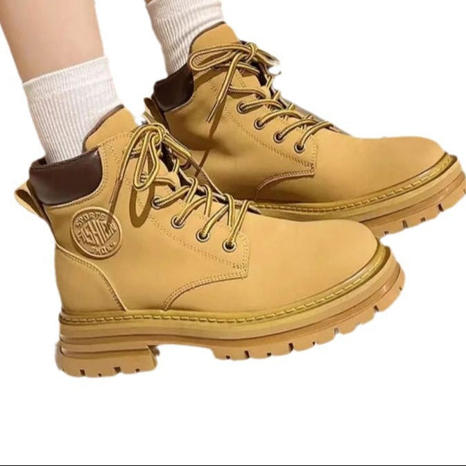 Damen-Schnürstiefeletten mit gepolstertem Schaft – klobiger Workwear-Stil für Herbst- und Winteroutfits