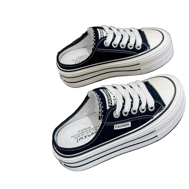Baskets compensées sans arrière à lacets sur le devant – Chaussures à enfiler avec bout renforcé pour une tenue décontractée en été