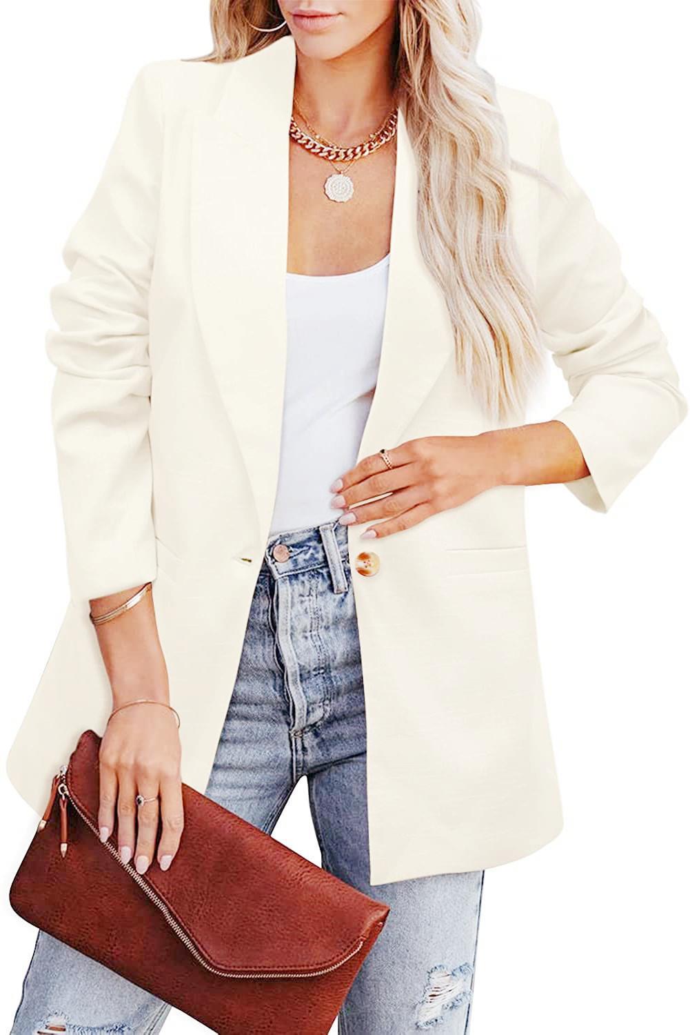 Blazer lungo da donna dalla vestibilità comoda con revers a lancia – Giacca monopetto con un bottone per l’ufficio e gli outfit casual eleganti
