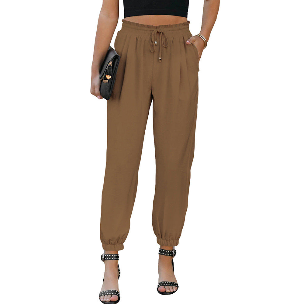 Joggingbroek met relaxte pasvorm, trekkoord in de taille en elastische enkelboorden voor dames – casual taps toelopende broek voor de zomer en dagelijks gebruik