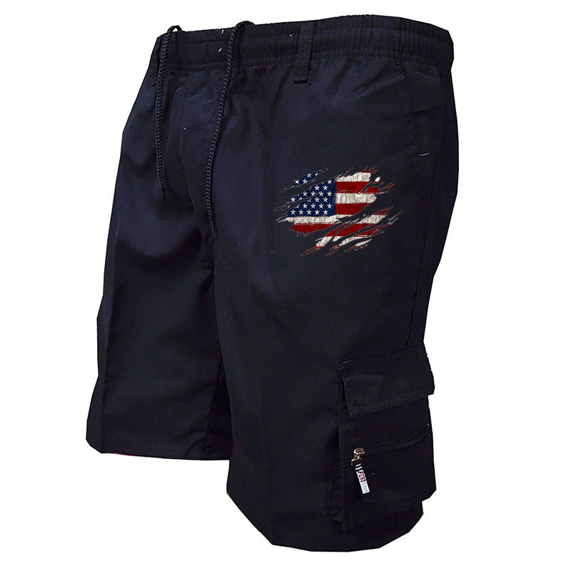 Pantaloncini cargo grafici da uomo - Vita elasticizzata con coulisse, tasche funzionali e dettaglio con bandiera americana per l'estate