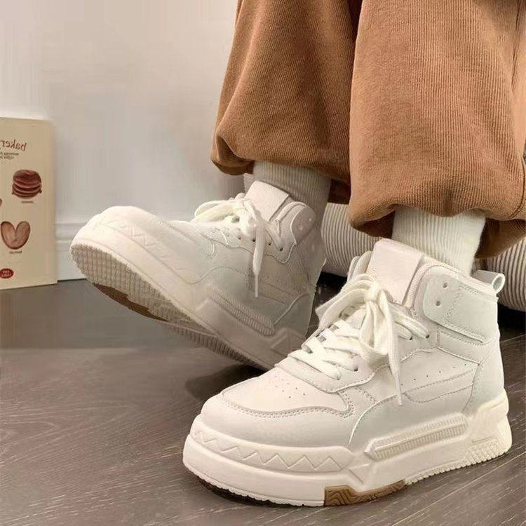 Pantofi sport înalți și masivi pentru femei – Sneakers retro cu blocuri de culoare, șireturi, talpă platformă și margine căptușită la gleznă, pentru purtare casual de zi cu zi