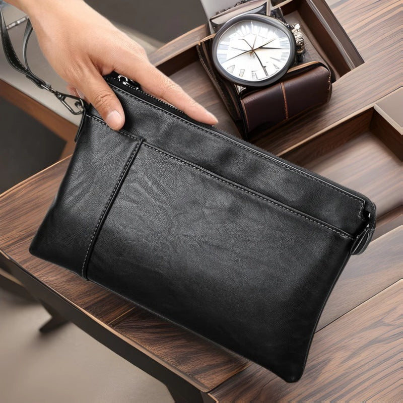 Herre Læder Clutch Taske Slank Håndledsrem Hverdags Organizer
