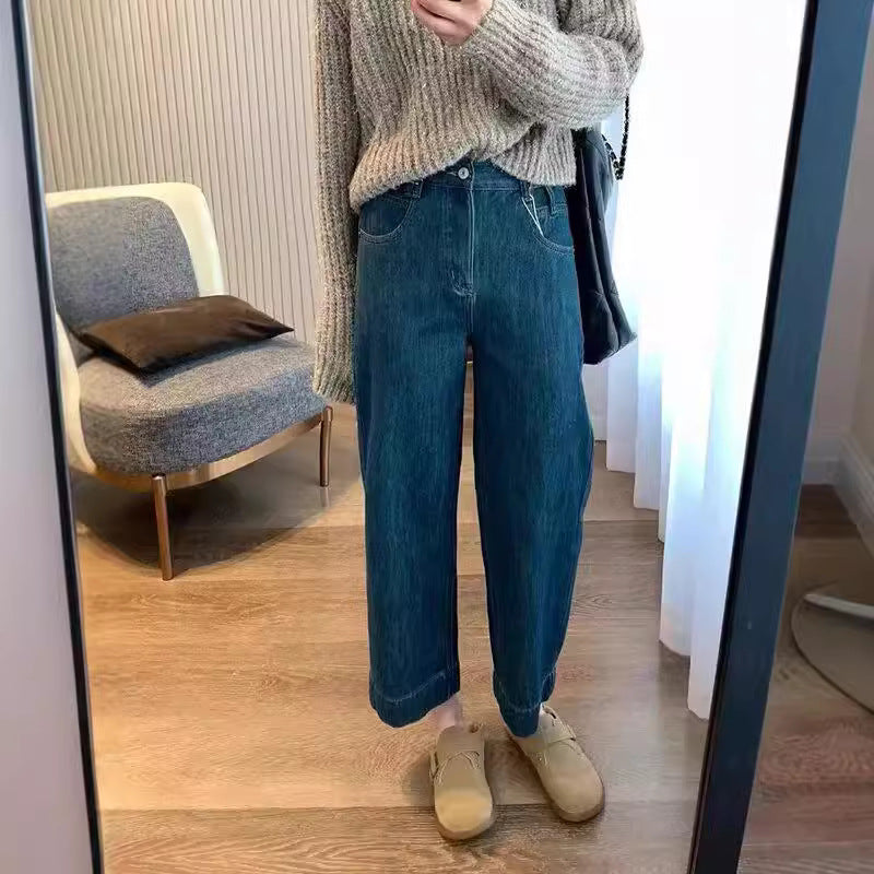 Damejeans med høj talje, kort ben og vide ben i vintage-stil