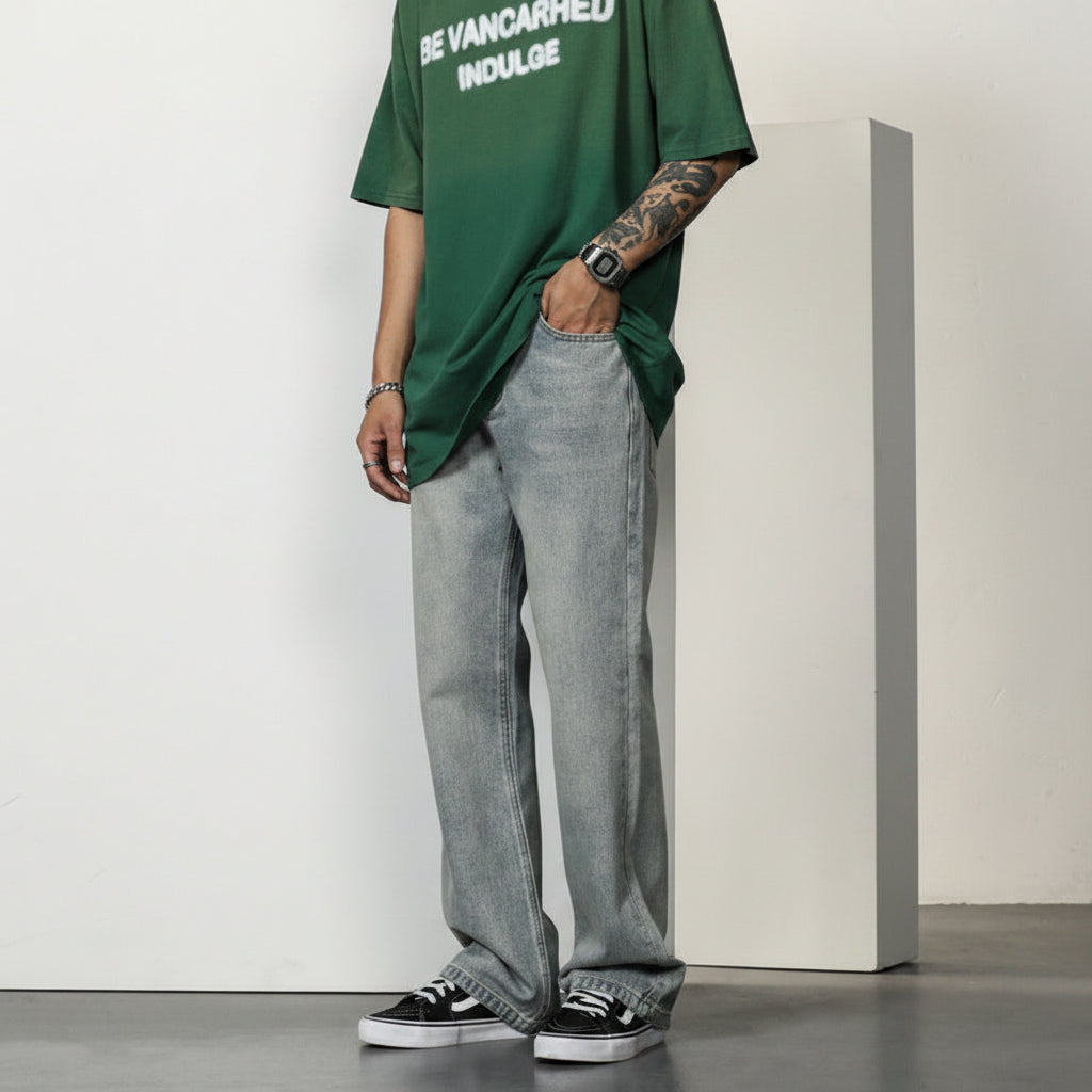 Pánské džíny s uvolněným rovným střihem nohavic – denim s vintage praním pro ležérní streetwear