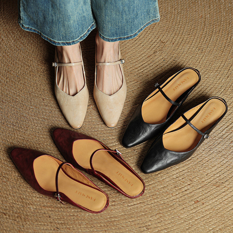 Women’s Pointed Toe Strap Detail Slip-On Mule Flats