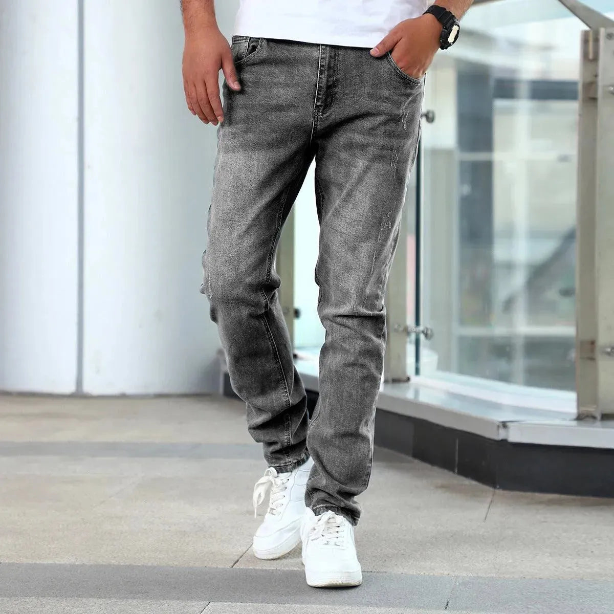 Jean slim délavé pour homme – Pantalon en denim extensible à jambes fuselées et finition décontractée épurée