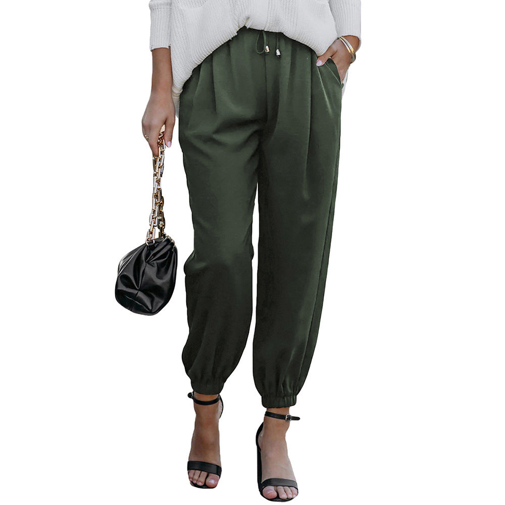 Joggingbroek met relaxte pasvorm, trekkoord in de taille en elastische enkelboorden voor dames – casual taps toelopende broek voor de zomer en dagelijks gebruik