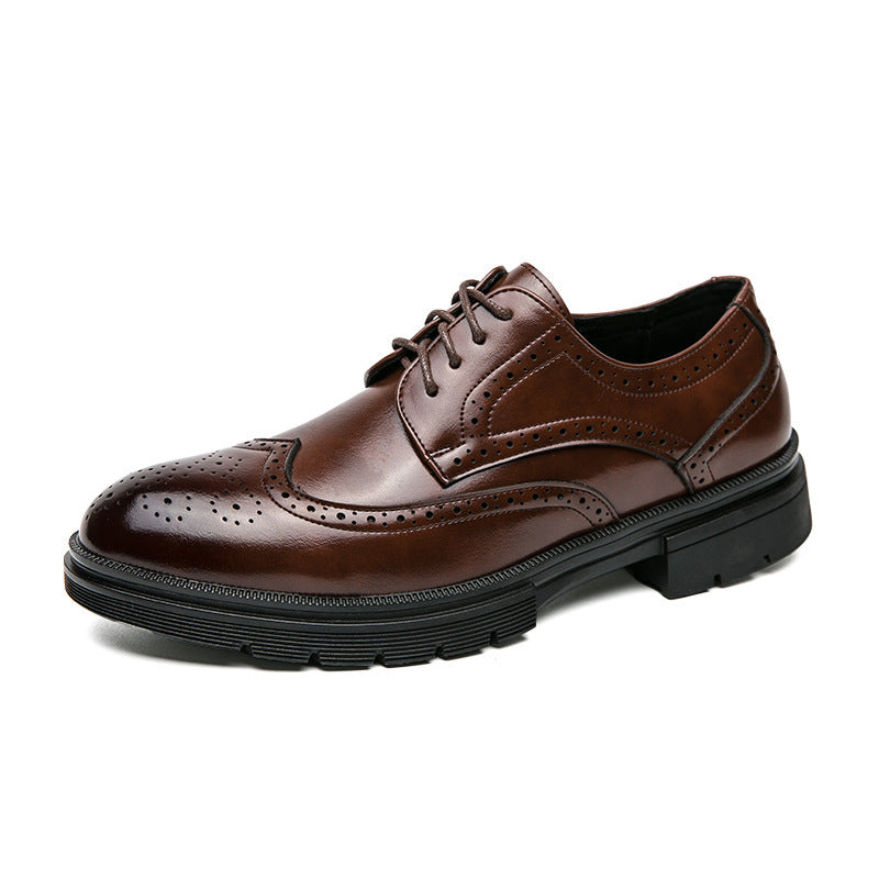 Zapatos brogue de punta alada para hombre con perforaciones decorativas y suelas gruesas - Estilo Derby con cordones para la oficina y conjuntos elegantes informales