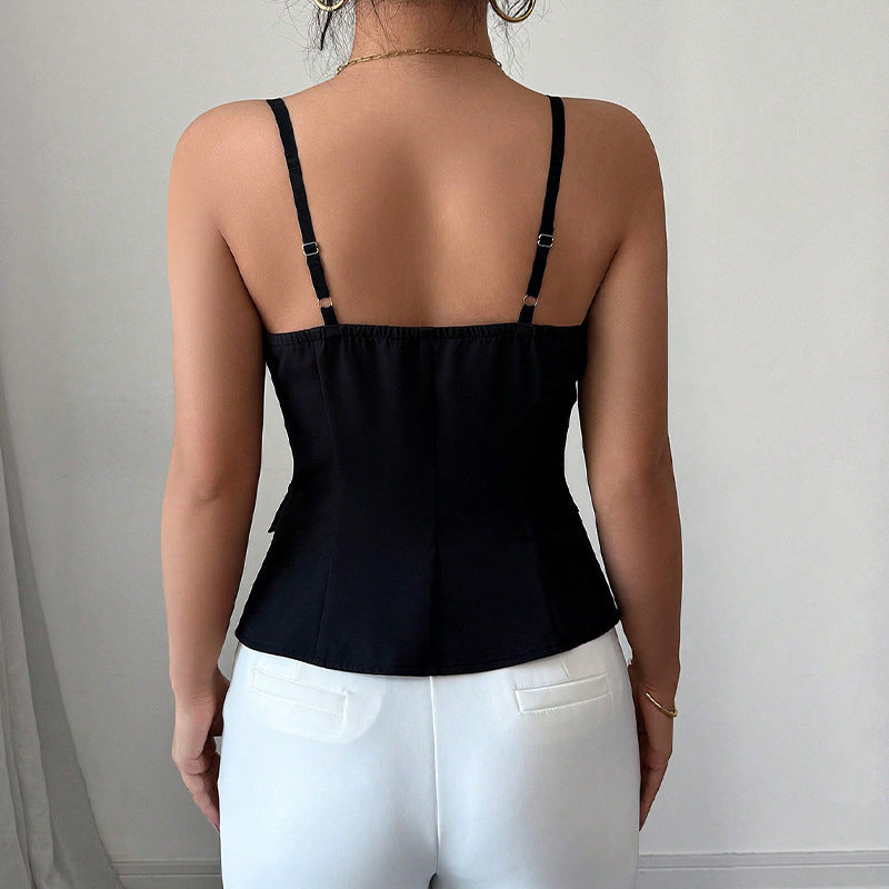Top stile canotta da donna con panciotto sartoriale – Modello aderente con bottoni frontali, stile casual elegante