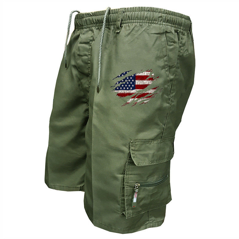 Pantaloncini cargo grafici da uomo - Vita elasticizzata con coulisse, tasche funzionali e dettaglio con bandiera americana per l'estate