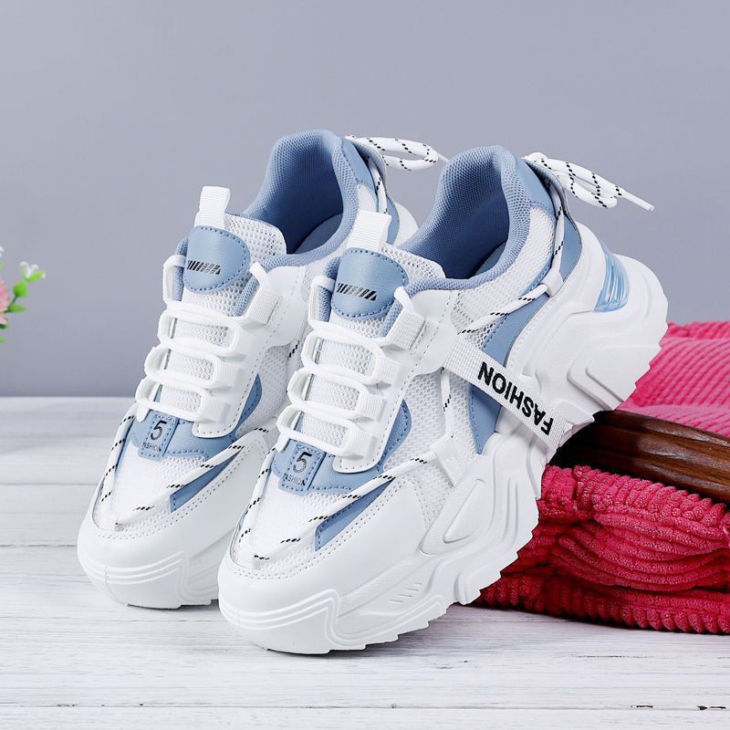 Zapatillas deportivas de malla con suela gruesa para mujer y detalles de cordón – Zapatos con plataforma y cordones para looks urbanos informales