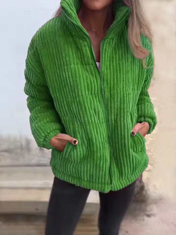 Veste en velours côtelé côtelé pour femme – couche décontractée zippée pour un style hivernal casual