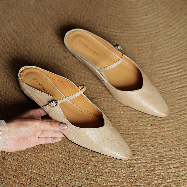 Women’s Pointed Toe Strap Detail Slip-On Mule Flats