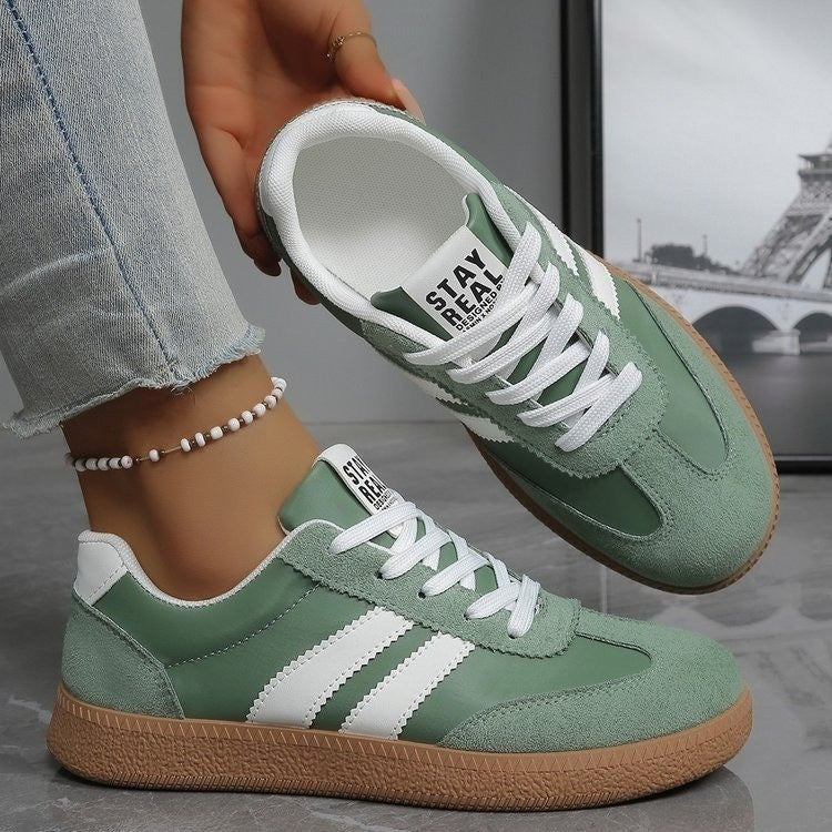 Pantofi sport retro cu șireturi pentru femei, cu panouri texturate – pantofi casual cu profil jos, pentru purtare zilnică
